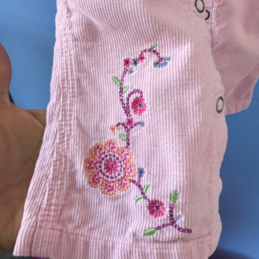 Vintage Carters Pink Corduroy Floral Embroidered Overalls 18 Months Bibs